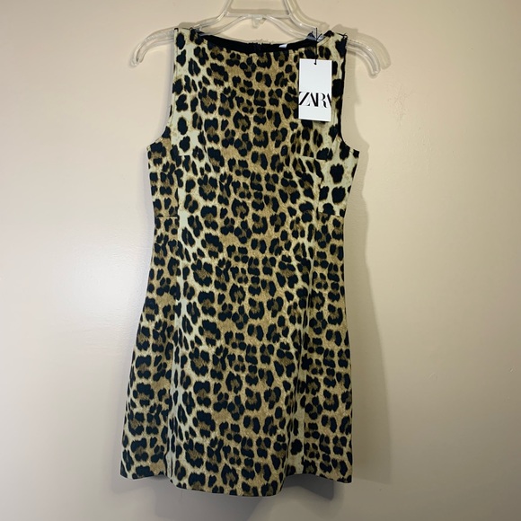 ZARA Leopard Print Mini Dress | Animal Print Sleeveless A-Line XS - Picture 2 of 11